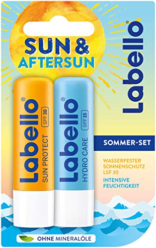 Labello Bipack Sun Protect SPF30 e Hydro Care SPF15 2 x 4.8 g, Burrocacao labbra in confezione doppia, Duo con burrocacao protezione solare idratante e balsamo labbra con filtri UVA/UVB