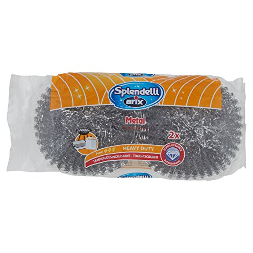 Arix – Splendelli – Spugnette abrasive di lana di acciaio Extra Forte – 2 pezzi – [Confezione da 25]