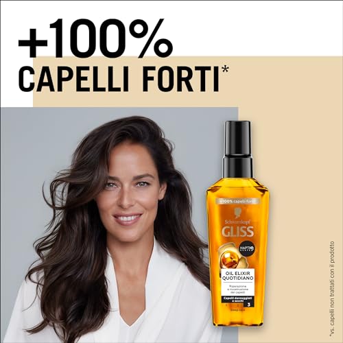 Schwarzkopf Gliss Oil Elixir Quotidiano 75ml, Olio capelli nutriente e idratante arricchito con HAPTIQ System, Siero capelli danneggiati e secchi