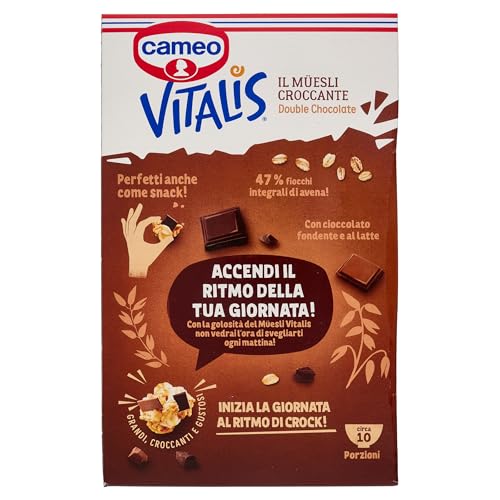 Cameo Vitalis Muesli Croccante Double Chocolate, con Fiocchi Integrali di Avena Cioccolato Fondente e al Latte, Cereali Grandi Croccanti e Gustosi, Circa 10 Porzioni, Ricco di Fibre, 310 g