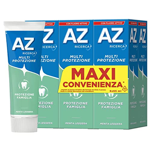 AZ Ricerca Dentifricio Multi Protezione, Ideale per la Famiglia, Pulizia Denti Profonda, Gusto Menta, Maxi Formato da 6 Confezioni X 75ml