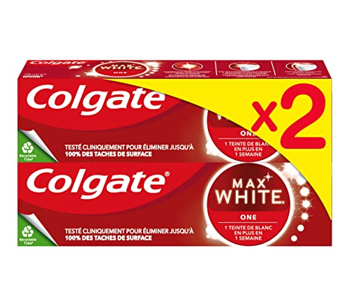 COLGATE - Dentifricio bianco Max Ultra Perle di freschezza | denti più bianchi in 3 giorni* - freschezza duratura - elimina le macchie in profondità* - dentifricio al fluoro - Confezione da 2 x 75 ml