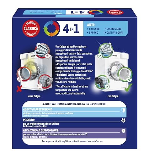Calgon Power Polvere Anticalcare Lavatrice 4 in 1, 6 Confezioni da 1800g di Anticalcare per Lavatrici, Additivo Lavatrice per una Protezione da Calcare, Sporco e Cattivi Odori