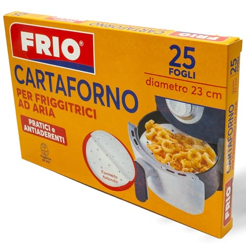 FRIO - Carta Forno per Friggitrici ad Aria - 25 Fogli - Cottura Sana e Salutare. Formato adatto a tutte le Airfryer, Carta Air Fryer di Forma Rotonda o Quadrata