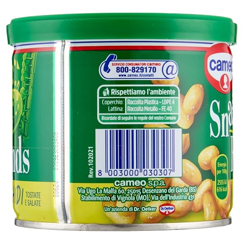Cameo Snack Friends Arachidi 200 g, Arachidi Tostate e Salate per Aperitivo Conservate in una Pratica Lattina con Coperchio Salva Freschezza, Senza Olio di Palma, Vegano, 200 g Complessivi
