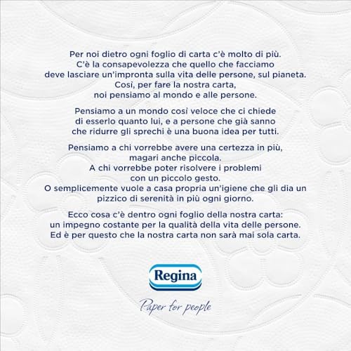 Regina Sensation - Rotoli di Carta Igienica, 160 Soffici Strappi a 3 Veli, Morbida e Resistente, Con Estratto Naturale di Cotone, Confezione con il 60% di Plastica Riciclata, Certificata FSC