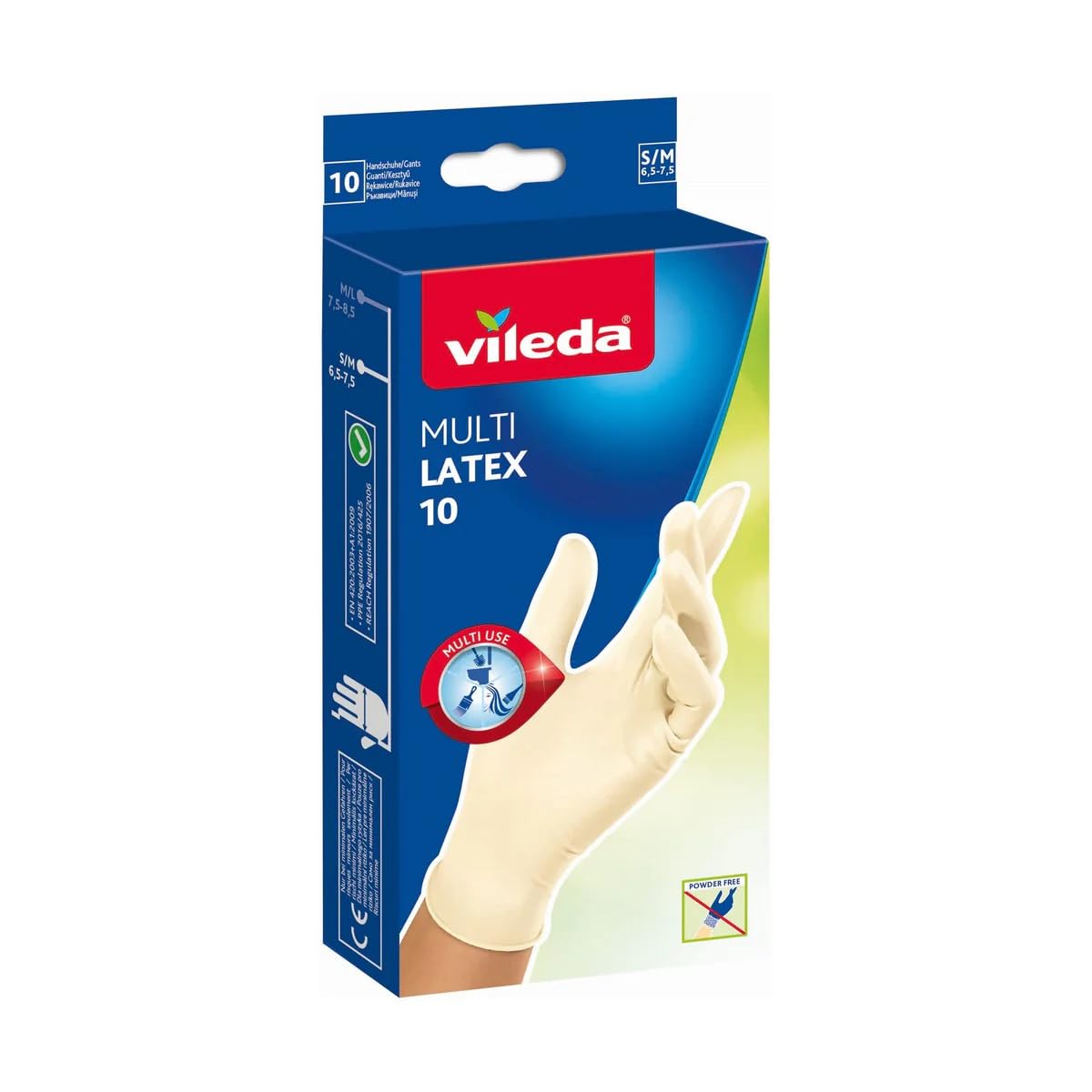 VILEDA - Guanti Multi Latex senza polvere, taglia S/M, confezione da 10 unità