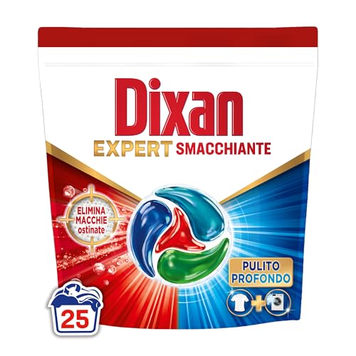 Dixan DISCS 4in1 Expert Smacchiante Detersivo Lavatrice (25 Lavaggi), Capsule lavatrice per una pulizia profonda del bucato e freschezza igienica per la lavatrice, Rimuove le macchie da 20°C.