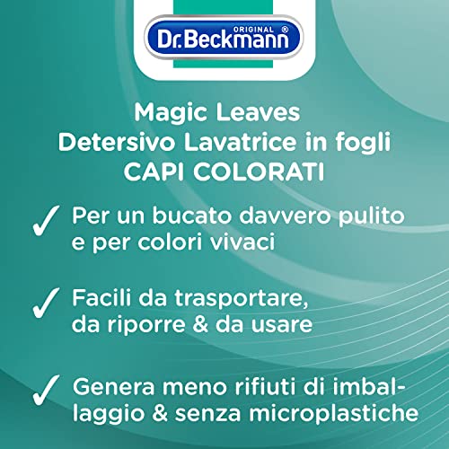 Dr. Beckmann MAGIC LEAVES Detersivo Lavatrice in fogli CAPI COLORATI | Facile da usare, facile da riporre & da trasportare | 20 fogli