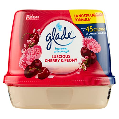 Glade Gel per il Bagno, Profumatore per Ambienti, Fragranza Luscious Cherry & Peony, Fino a 45 Giorni di Controllo degli Odori, 1 Confezione da 180 g