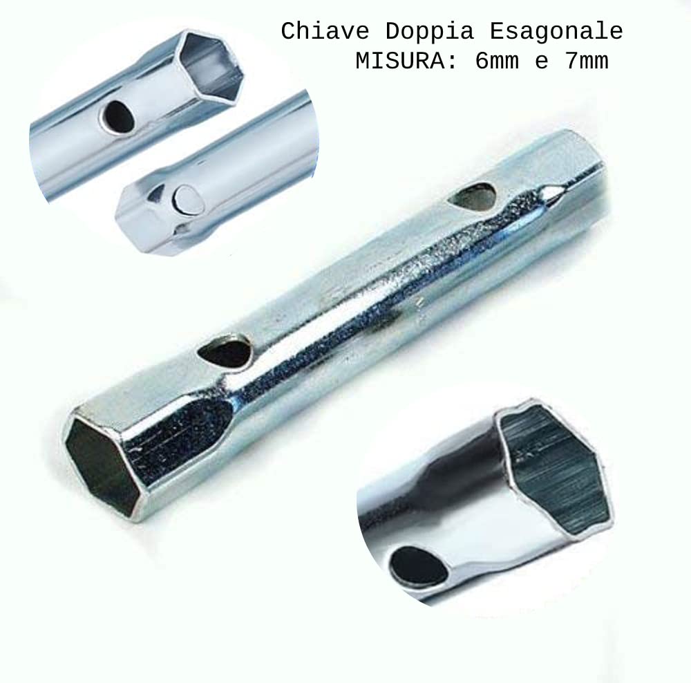 CG94 Kit Chiave a Tubo Doppia da 6mm e 7mm Passo 6 MB più Set da 5 Ugelli per Piani Cottura e Forni a Gas Metano di Varie Misure - Universali