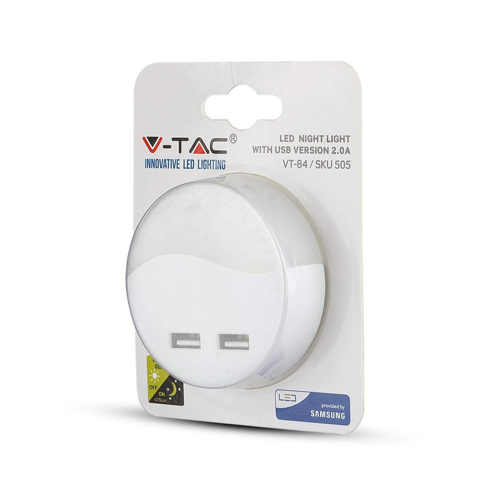 Punto luce 0,45W led night light segnapasso chip samsung con sensore crepuscolare + porte USB IP20 (Luce Neutra 4000K, Rotondo)