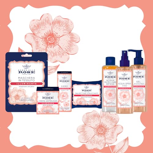 Acqua alle Rose, Acqua Micellare Bifase Illuminante per Pelli Spente o Opache, Deterge ed Energizza la pelle con Vitamina C di Rosa Canina, Efficace sul Trucco Waterproof, 200 ml