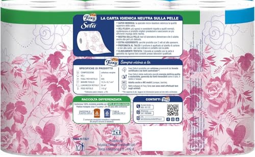 10PZ CARTA IGIENICA FOXY SETA DELICATA 2 VELI PROFUMATA AL TALCO MODELLO 4 PIÙ 2 ROTOLI 60