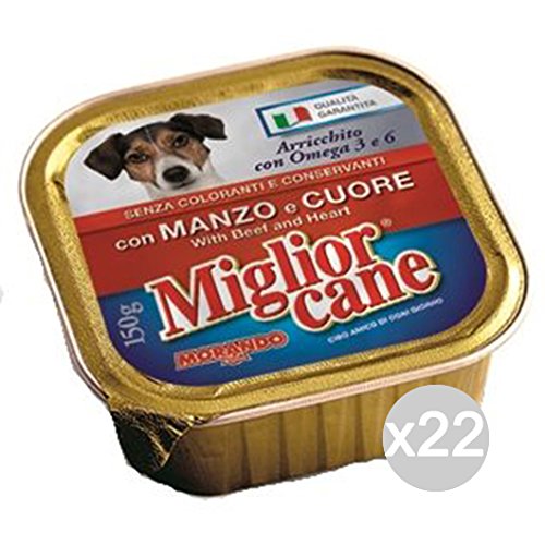 Set 22 MIGLIOR Cane Vaschetta 150 Manzo Cuore Alimento per Cani