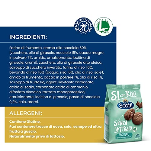 Si con Riso - Frollino Ripieno alla Crema alla Nocciola - Biscotti Senza Lattosio e Senza Olio di Palma - 200 g