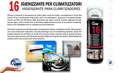 VMD Italia - VMD 16 - Igienizzante per Climatizzatori, Bomboletta Spray con Cannula da 60 cm, Elimina Odori, Igienizzante Auto, Kit Pulizia Auto, 400 ml