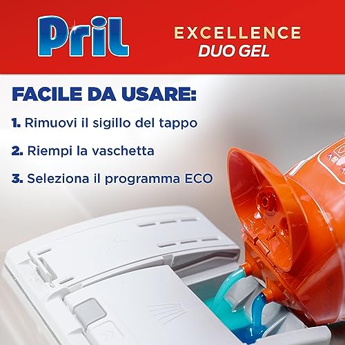 Pril Duo Gel, Detersivo lavastoviglie Gel, Azione Sciogligrasso con Limone, Formato da 8 Confezioni da 30 Lavaggi, totale 240 Lavaggi