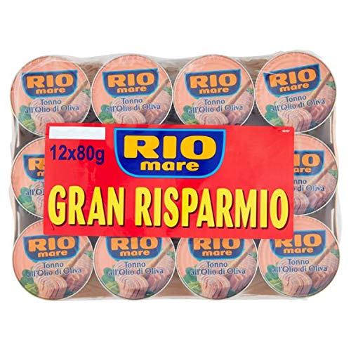 Rio Mare: Set di 12 lattine di tonno in olio d'oliva, tonno pinna gialla, confezione da 12, 80 g ogni 960 g totale