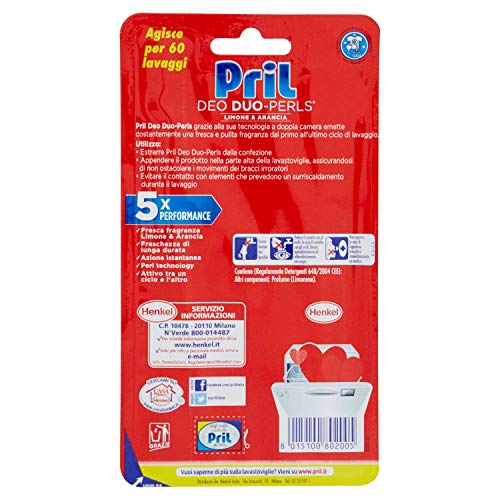 Pril Deo-Perls, Deodorante Lavastoviglie al Limone, 60 lavaggi - [confezione da 4]