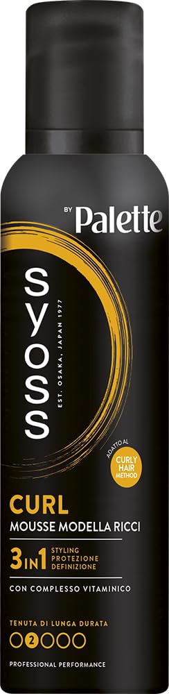 Syoss Palette Curl Mousse Modella Ricci 250 ml, Schiuma capelli ricci 3-in-1 che acconcia, protegge e ripara, Spuma capelli ricci con complesso vitaminico adatta per il 'Curly Hair Method'