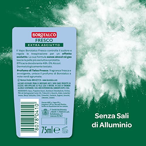 Borotalco, Deodorante Vapo, Formula Senza Alcool - Formato da 75 ml