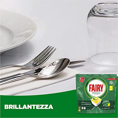 Fairy Original Detersivo Pastiglie Lavastoviglie Brillantante, Original Limone, Azione Pulente Al Primo Lavaggio, Efficace Sul Grasso Incrostato