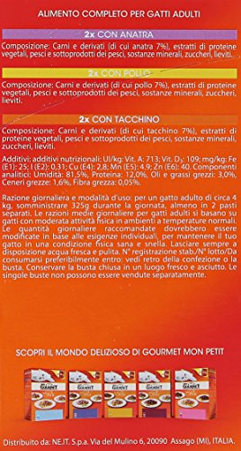 Gourmet Mon Petit, Cibo per Gatti, Piccole Porzioni in 3 Gusti (Anatra, Pollo, Tacchino) - 8 confezioni da 6 pezzi da 50 g [48 pezzi, 2400 g]