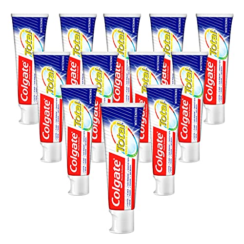 Colgate Dentifricio Total Plus Healthy White, 12 x 75 ml, protezione superiore per denti, lingua, guance e gengive
