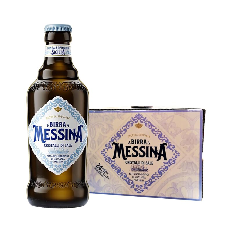 Birra Messina Cristalli di Sale - Birra Siciliana - con Sale dai Mari di Sicilia - Cassa da 24 Bottiglie da 33cl - 4,7% Vol.