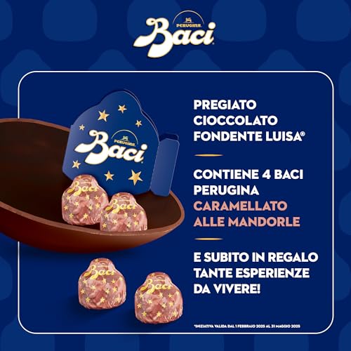 BACI PERUGINA Uovo di Pasqua 2025 Cioccolato Caramellato alle Mandorle con Sorpresa e 4 Cioccolatini 265g