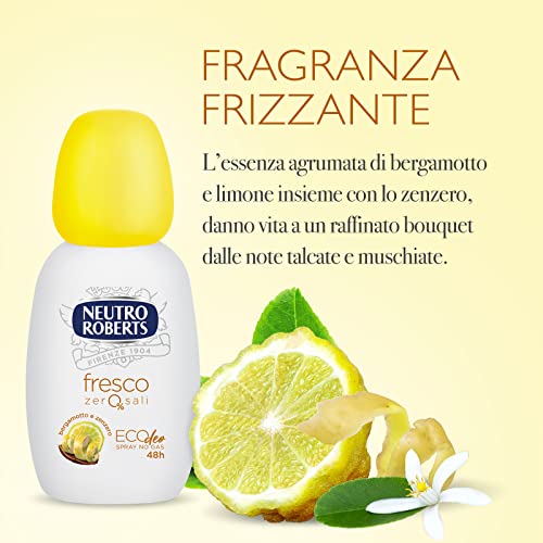 Neutro Roberts, Deodorante Spray Ecodeo Dermazero, Zero Gas e Sali di Alluminio, Zero Alcool, Fresco e Asciutto per 48 Ore, Deodorante Uomo e Donna, Flacone da 75 ml