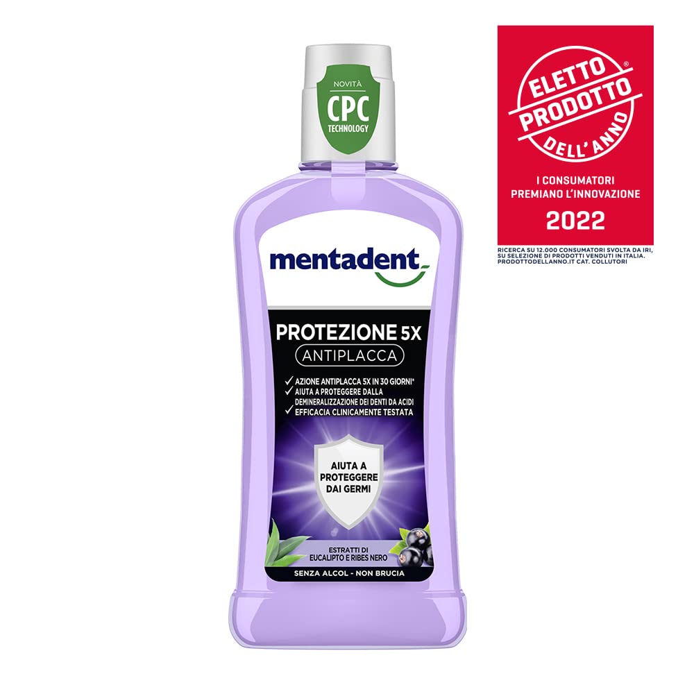 Mentadent Collutorio Protezione 5x Antiplacca con CPC per una protezione antibatterica per la bocca, 6 pezzi da 400 ml