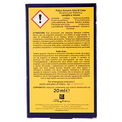 Felce Azzurra - Ricarica Diffusore Ambiente Elettrico Vaniglia e Monoi, Profumatore per Ambienti Luminoso Regolabile per Diffusore Profumo Ambiente Soffuso (75 Giorni), Profumatori per Diffusori 20 ml