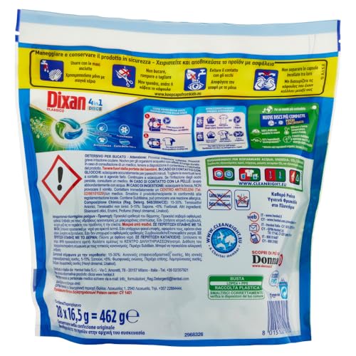 Dixan DISCS 4in1 Classico Detersivo Lavatrice (28 Lavaggi), Capsule lavatrice per una pulizia profonda del bucato e freschezza igienica per la lavatrice, Rimuove le macchie da 20°C