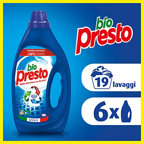 Bio Presto Liquido Classico Detersivo Lavatrice Liquido, Formula Potenziata - 6 x 19 Lavaggi (114 lavaggi)