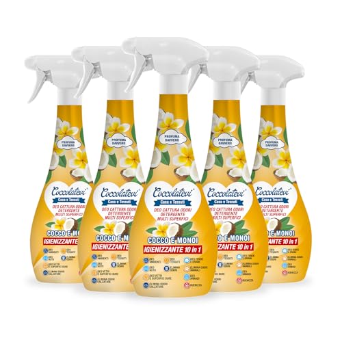 COCCOLATEVI Deo 10 in 1, Cattura Odori, Detergente Igienizzante Multi Superficie con Alcol 50°, Igienizza, Pulisce, Deodora e Profuma
