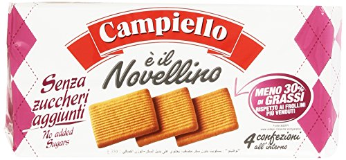 Campiello - Novellino, Biscotti Frollini, Senza Zuccheri Aggiunti - 6 confezioni da 4 porzioni [24 porzioni, 1400 g]