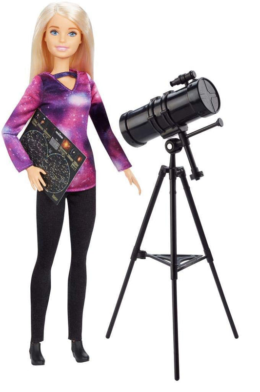 Barbie Carriere Astrofisica, Bambola Bionda con Telescopio e Accessori, Ispirata da National Geographic, Giocattolo per Bambini 3 + Anni, GDM47