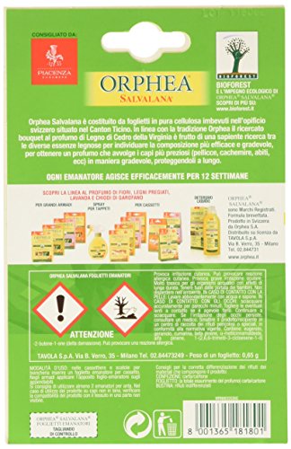 Orphea Salvalana Foglietti Per Cassetti E Armadi, Protegge Lana E Vestiti Tutta La Stagione, Profumo Di Cedro,4 bustine per 12 Foglietti Emanatori parent