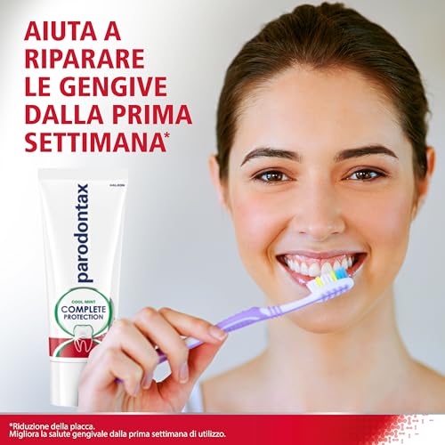 Parodontax Complete Protection Cool Mint, Dentifricio Quotidiano con Fluoro, 8 benefici studiati specificatamente per Gengive più Sane e Denti più Forti, 75 ml