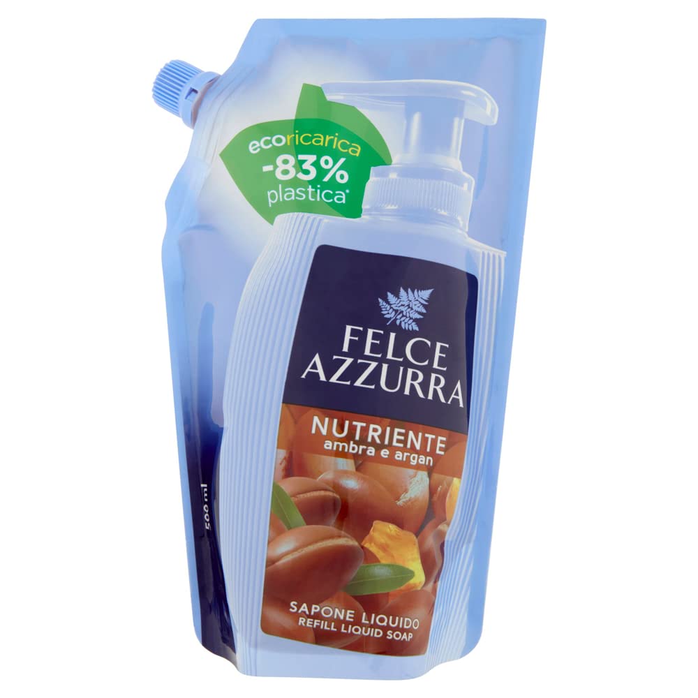 3 x Paglieri Felce Azzurra Ecoricarica Sapone Nutriente Ambra e Argan Sapone Liquido 500 ml