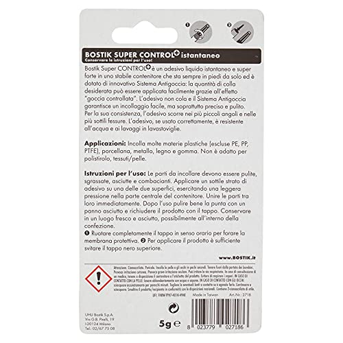 Bostik Super Control Colla Istantanea con Sistema Antigoccia Trasparente, 5 g
