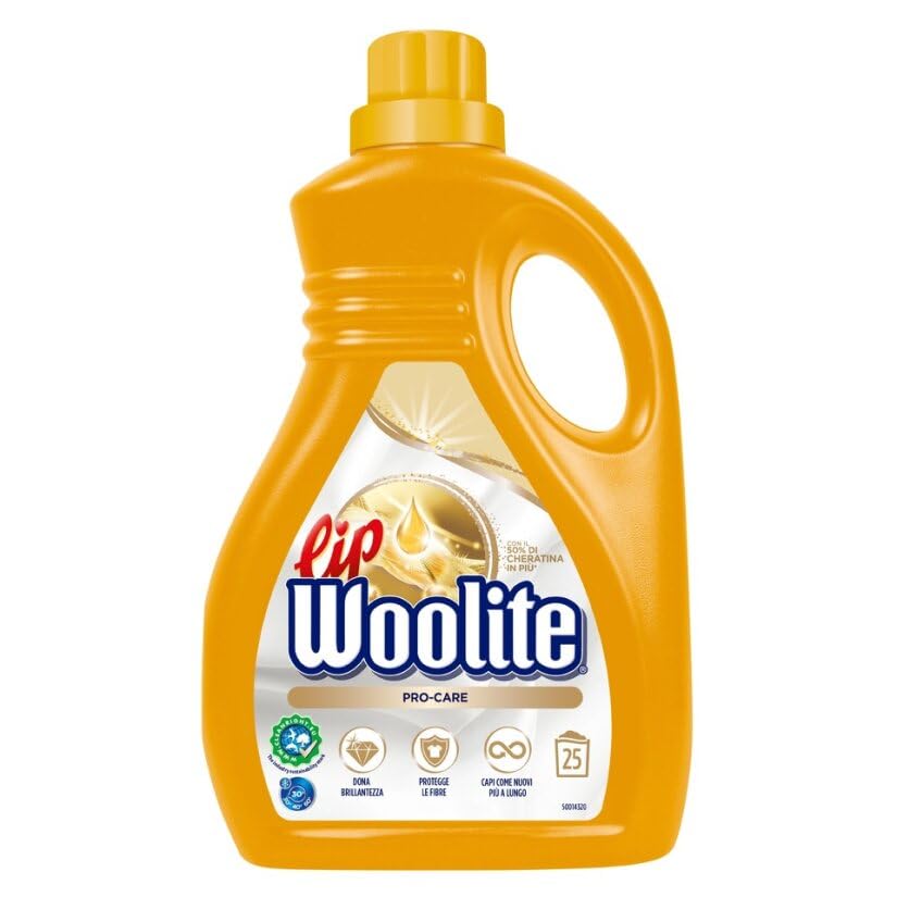 Lip Woolite Detersivo Lavatrice Pro-Care 25 Lavaggi, 4 confezioni da 1500 ml di Detersivo Lavatrice Liquido Pro-Care con Cheratina