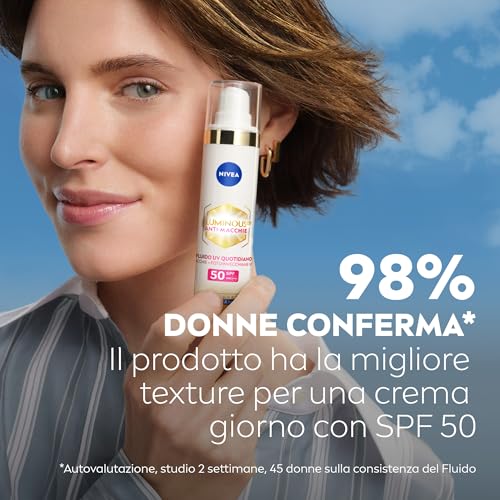 NIVEA Luminous630 Anti-Macchie Fluido UV Quotidiano Crema viso SPF 50 40 ml, Crema antimacchie viso contro il fotoinvecchiamento, Crema viso Acido Ialuronico, Thiamidol brevettato e filtri UVA/UVB