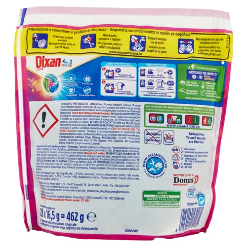 Dixan DISCS 4in1 Color Detersivo Lavatrice (50 Lavaggi), Capsule lavatrice per colori vivaci, pulizia profonda del bucato e freschezza igienica per la lavatrice, Rimuove le macchie da 20°C