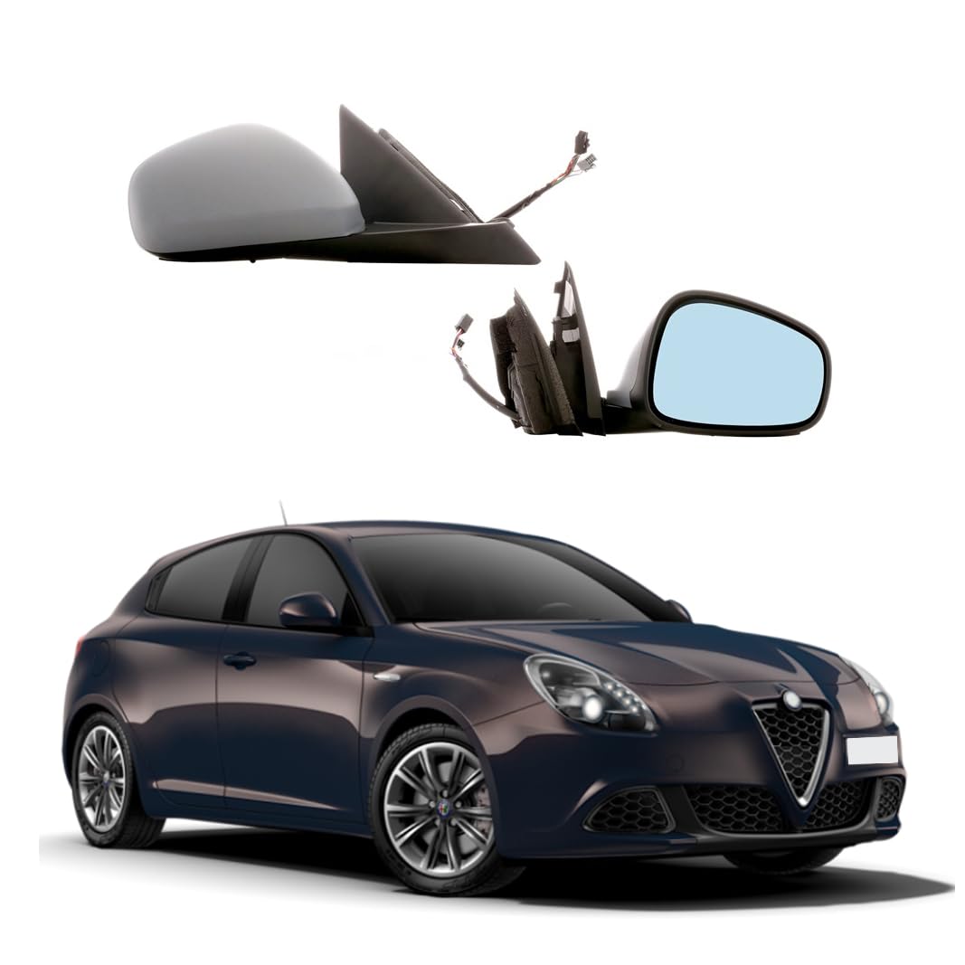 CG94 Specchietto Retrovisore Elett. Term. per Auto - Calotta da Verniciare -giu-lietta- Vetro Blu ASF 5PIN (Lato Destro)