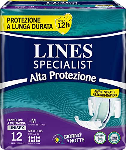 Lines Specialist Pannolone a Mutandina Maxi Plus Alta Protezione per Incontinenza Uomo Donna, Taglia Grande, Confezione da 12
