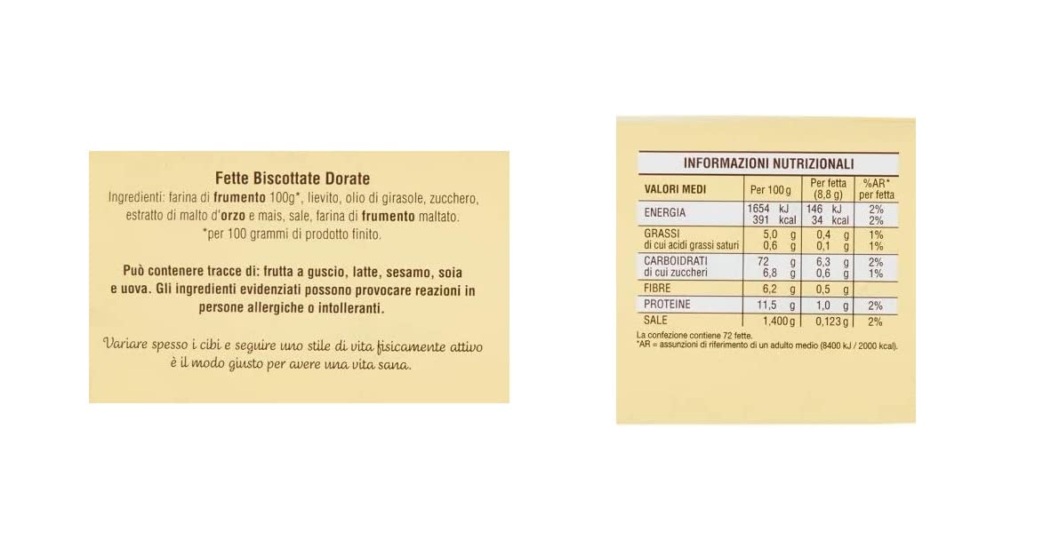 FETTE BISCOTTATE MULINO BIANCO DORATE 6 X 630 GR