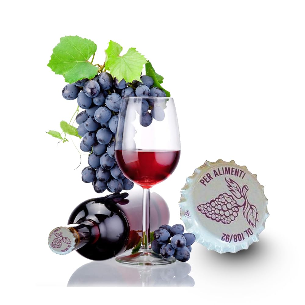 CG94-100 Tappi Corona 26 mm con Disegno Uva per Bottiglie di Vino | Ermertici e Resistenti alla Bollitura | Materiali di Alta Qualità | Neutralità Organolettica